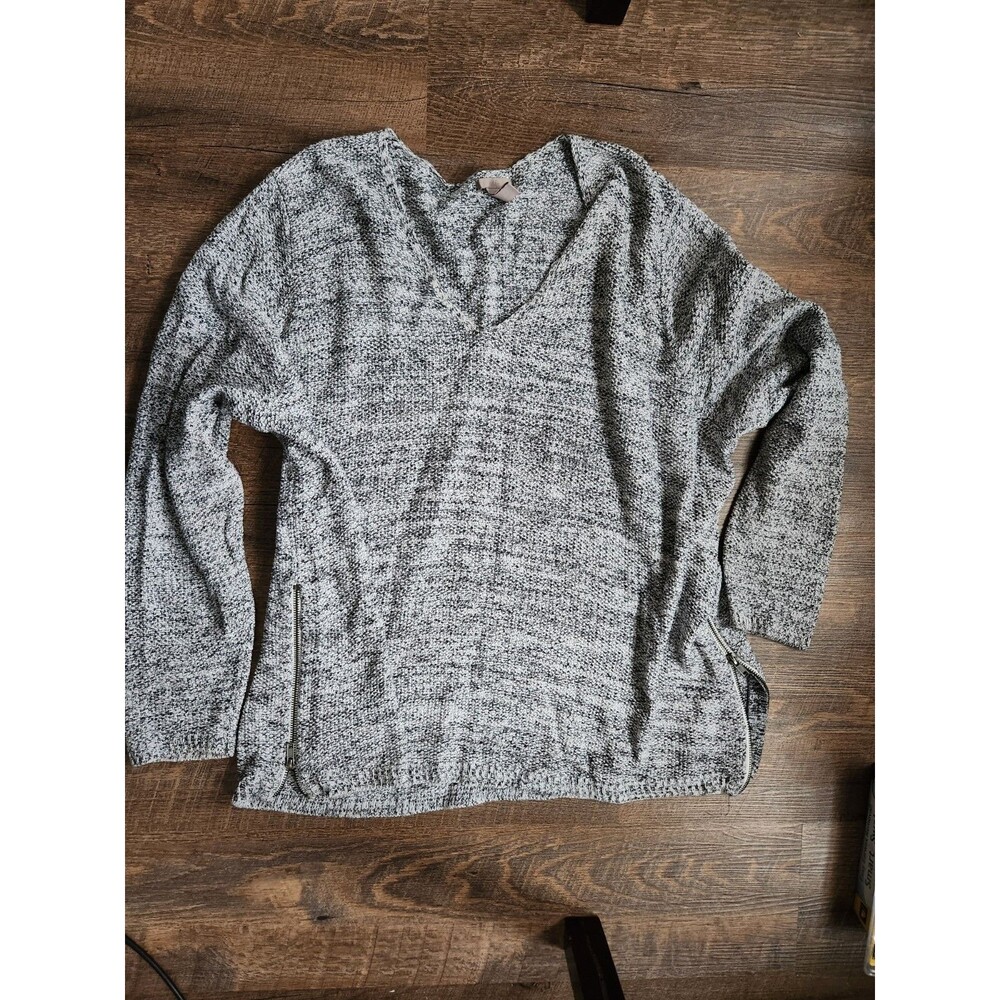 Womens XL H&M Knit V Neck Sweater With Side Zips